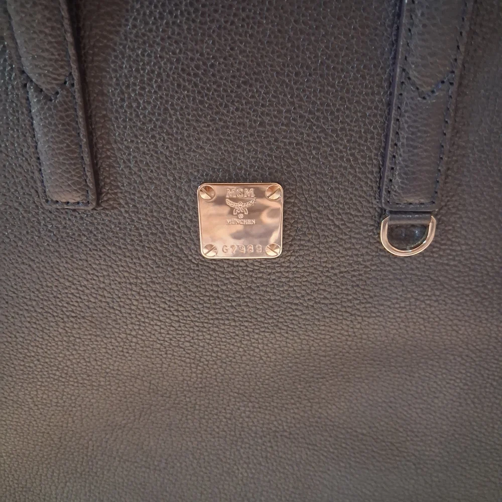 MCM Navy Leather Structured Tote Bag - Picture 4 of 8